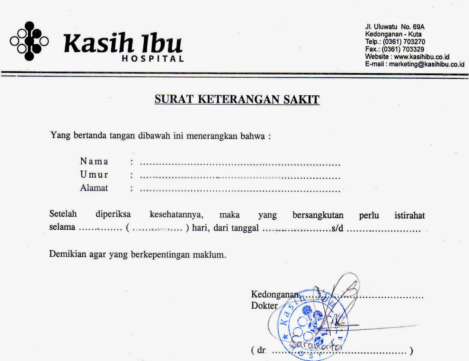 Detail Surat Sakit Dokter Denpasar Nomer 2