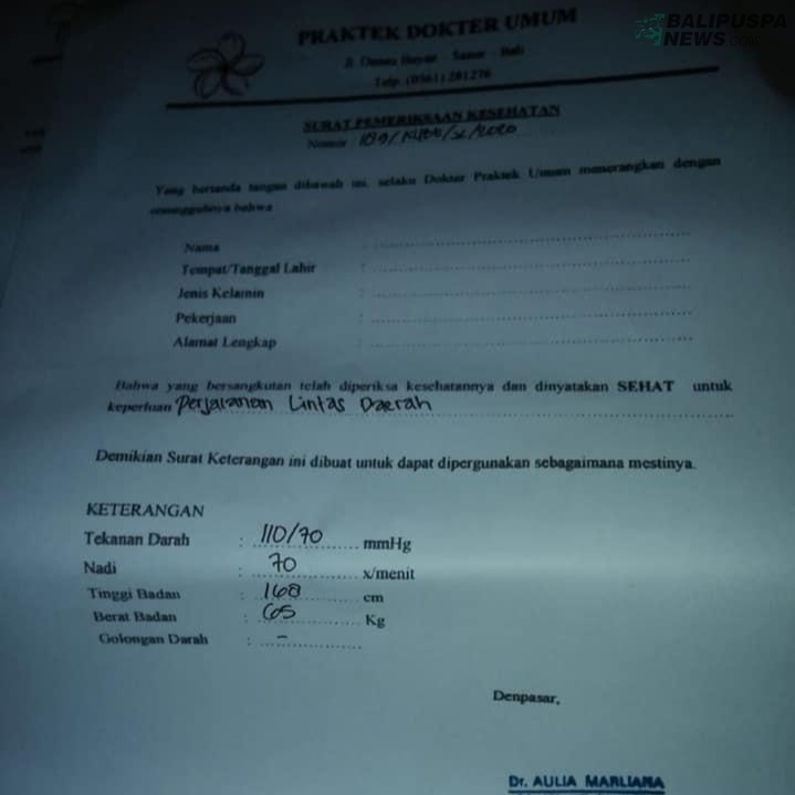 Detail Surat Sakit Dokter Denpasar Nomer 29