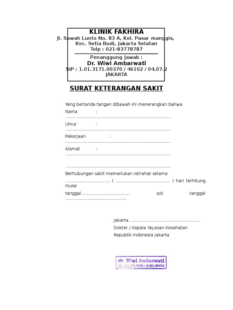 Detail Surat Sakit Klinik Nomer 13