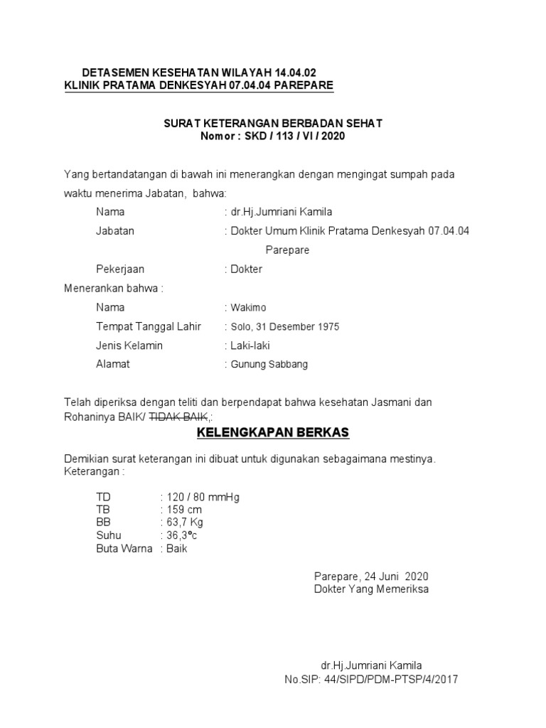 Detail Surat Sehat Klinik Nomer 12