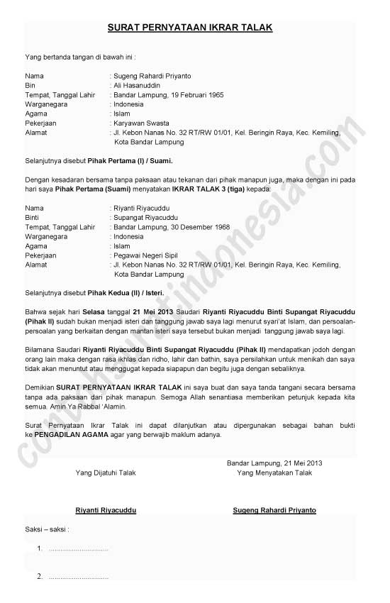 Detail Surat Talak Dari Suami Nomer 2
