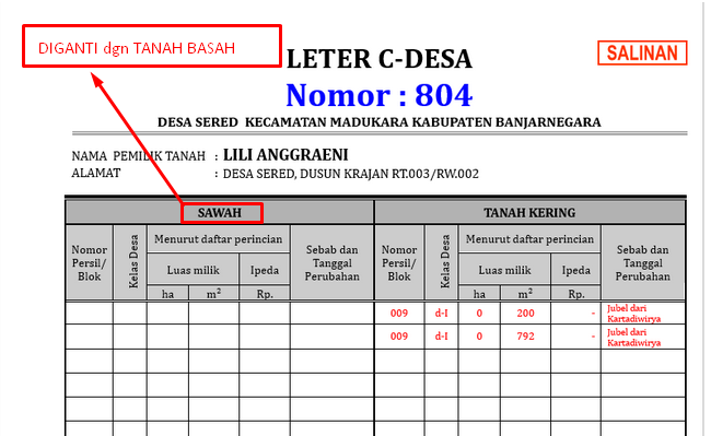 Detail Surat Tanah Letter C Nomer 4