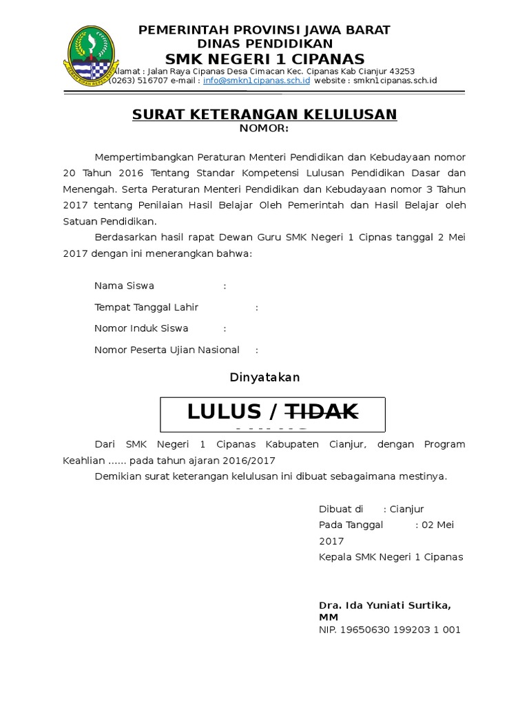 Detail Surat Tanda Lulus Nomer 19