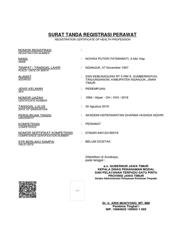 Detail Surat Tanda Registrasi Perawat Nomer 32