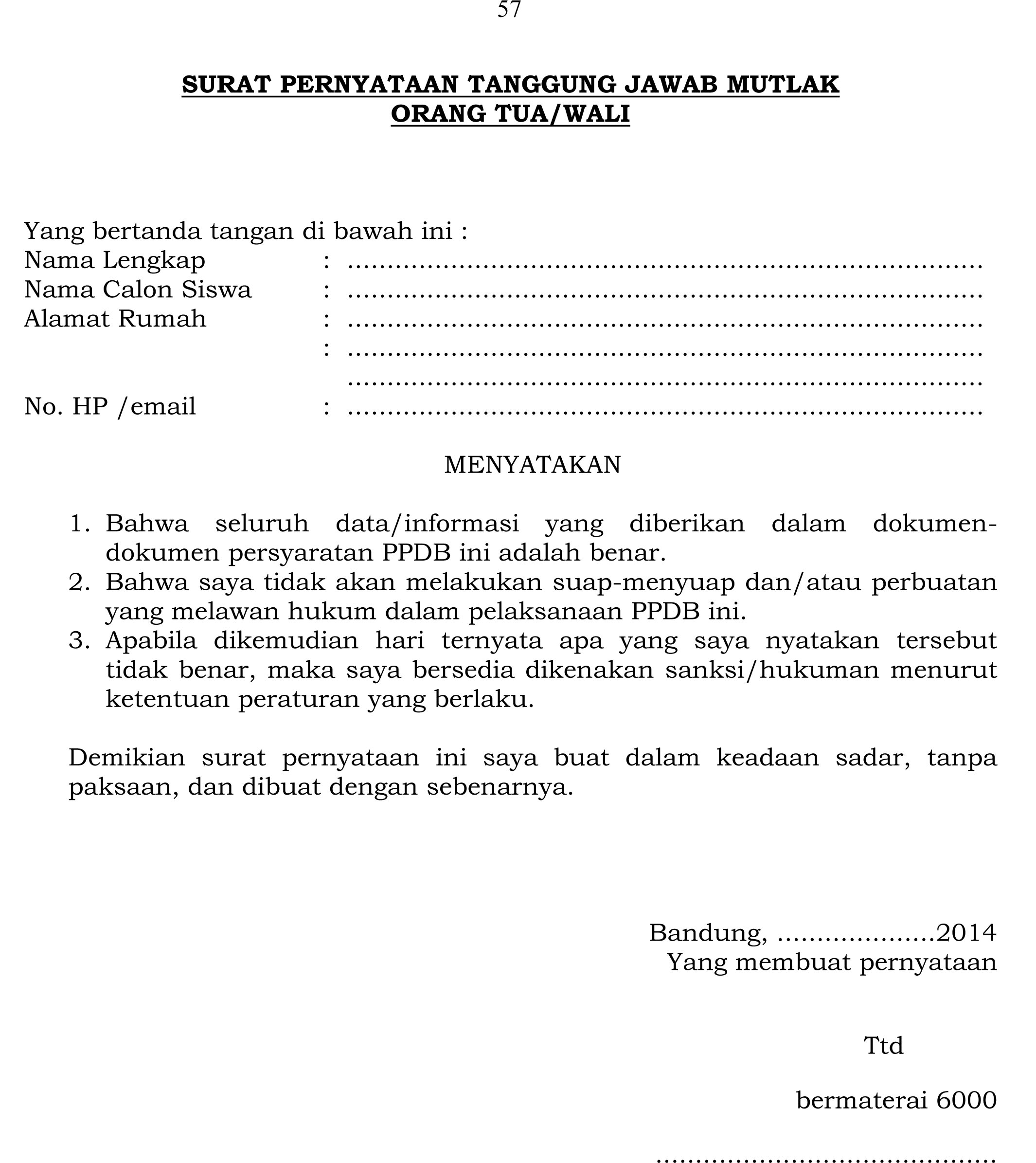 Detail Surat Tanggung Jawab Mutlak Orang Tua Nomer 7