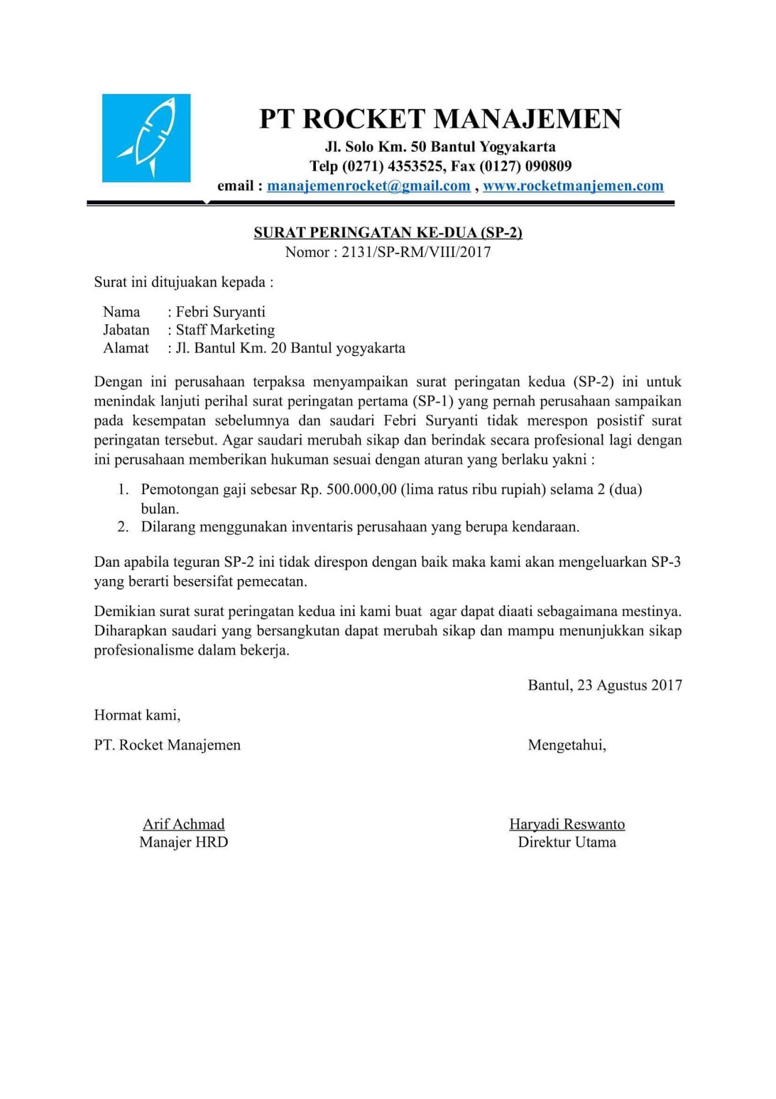 Detail Surat Teguran Karyawan Nomer 13