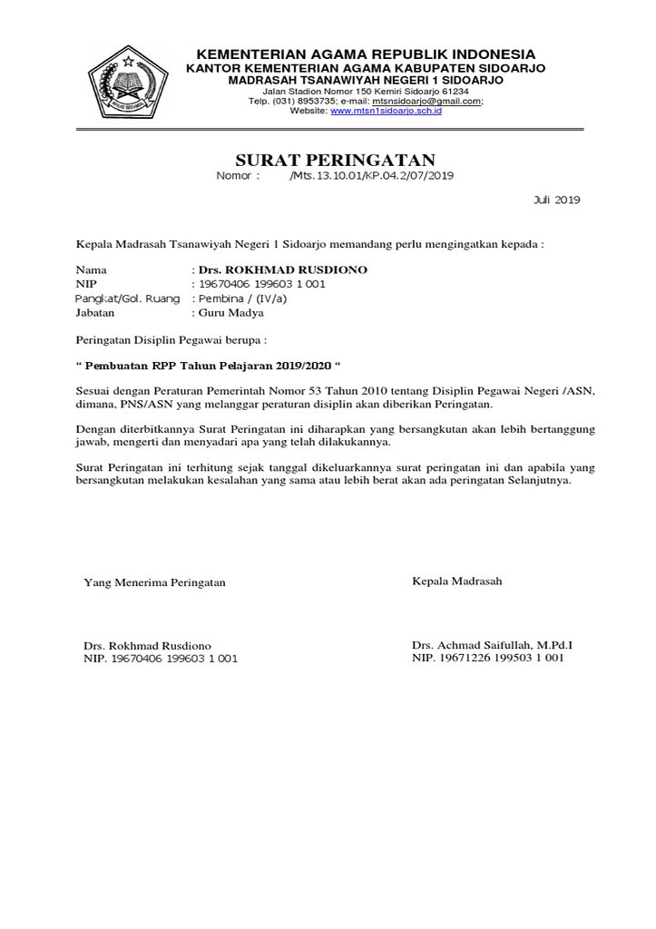 Detail Surat Teguran Karyawan Nomer 24