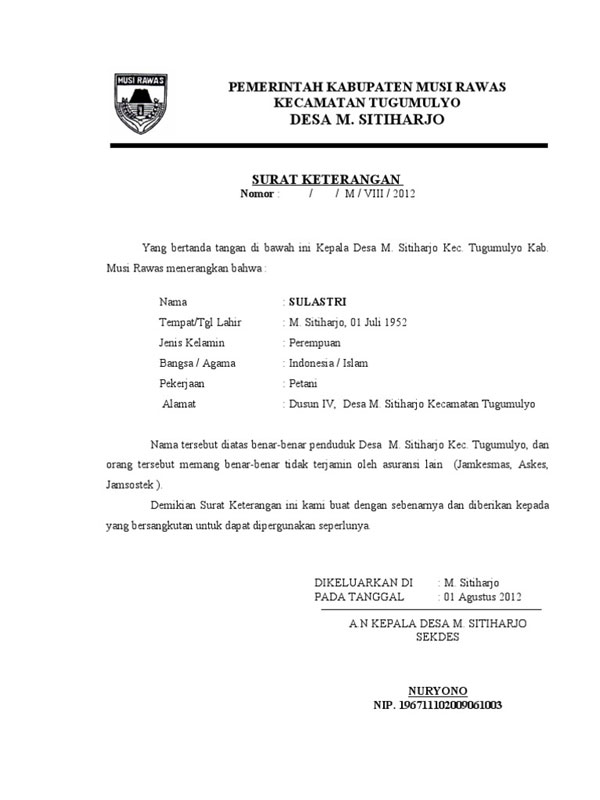 Detail Surat Tidak Mampu Nomer 13