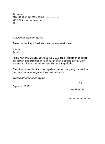 Detail Surat Tidak Masuk Sekolah Karena Sakit Nomer 43