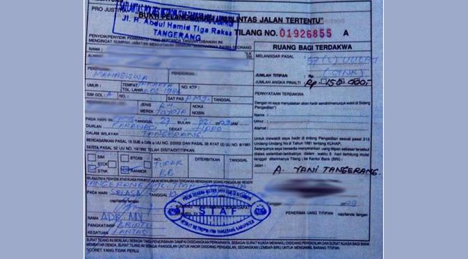 Detail Surat Tilang Resmi Nomer 7