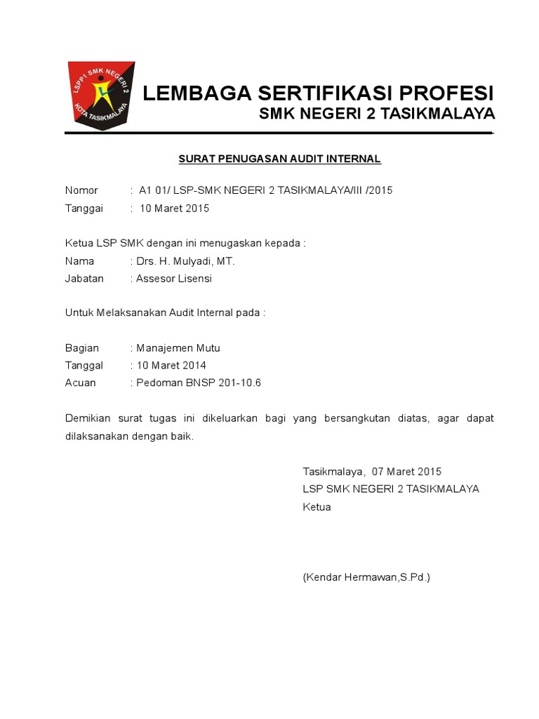 Detail Surat Tugas Audit Internal Nomer 2