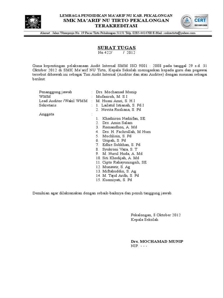 Detail Surat Tugas Audit Internal Nomer 8