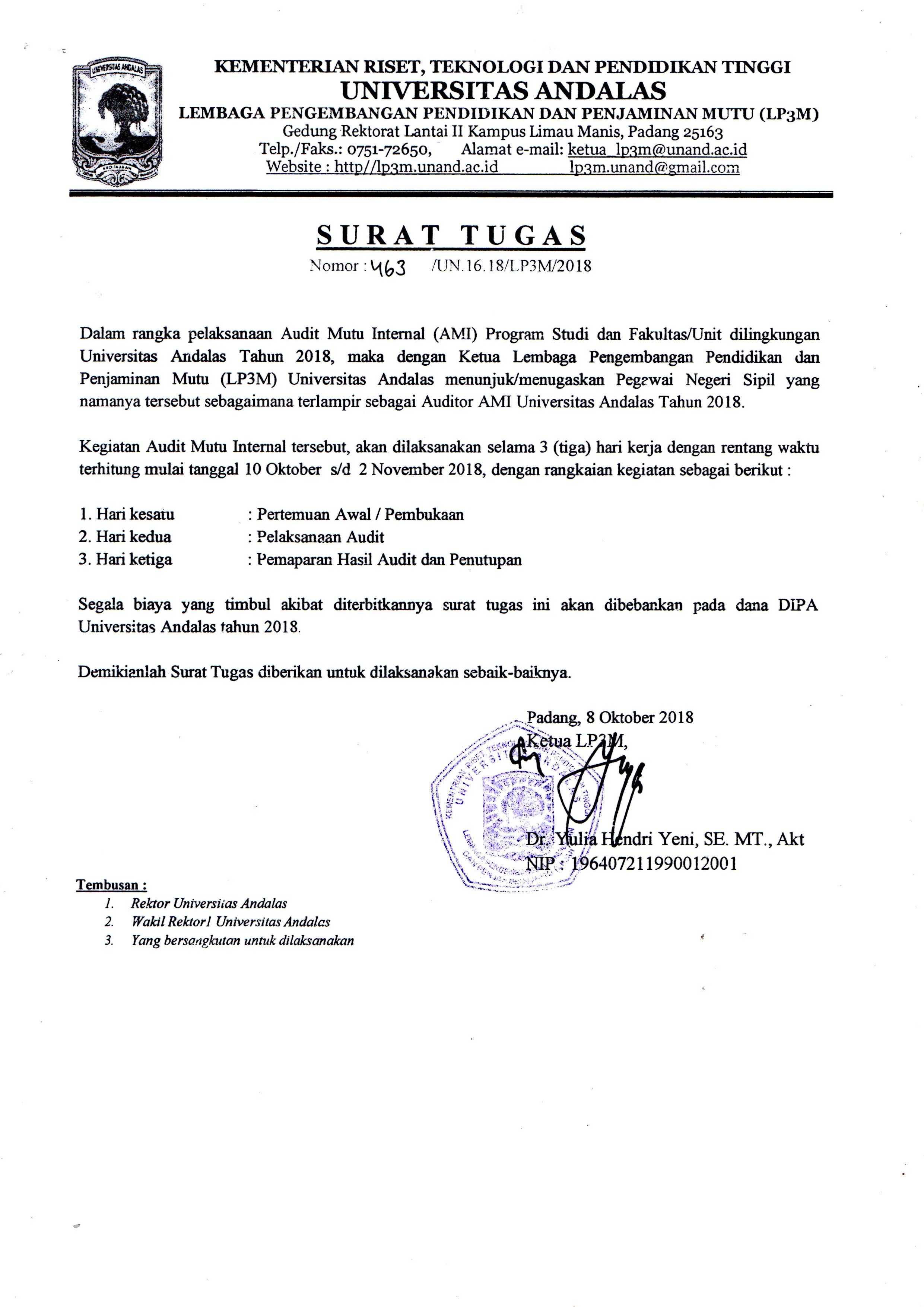 Detail Surat Tugas Audit Internal Nomer 9