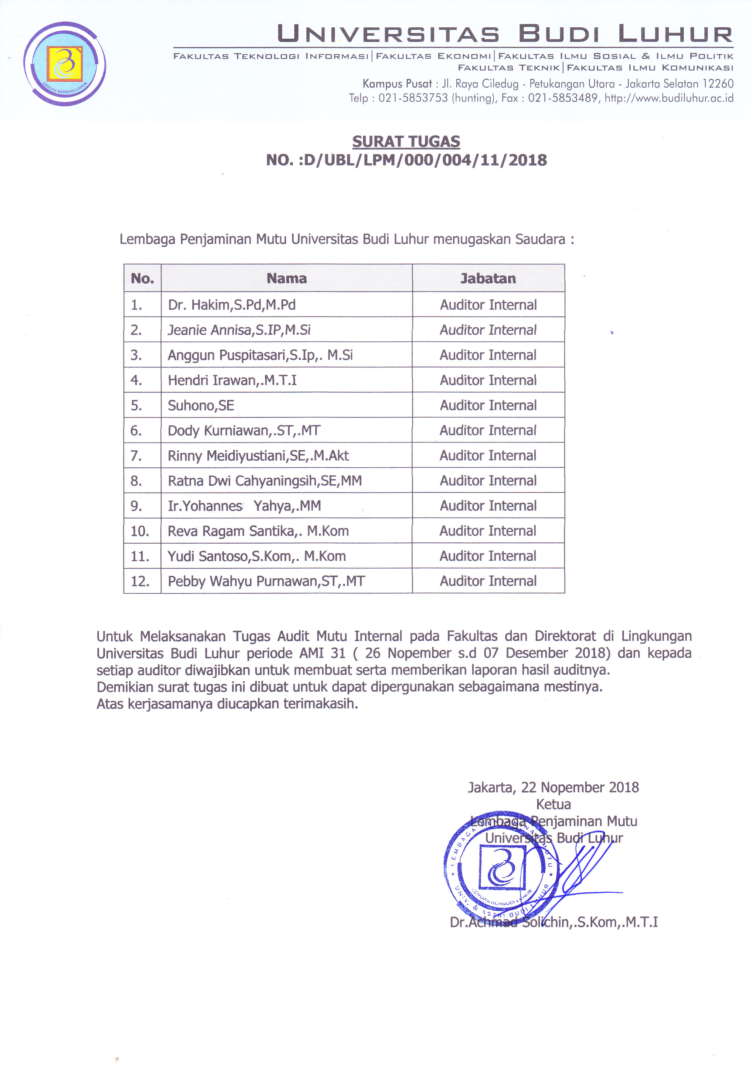 Detail Surat Tugas Audit Internal Nomer 10