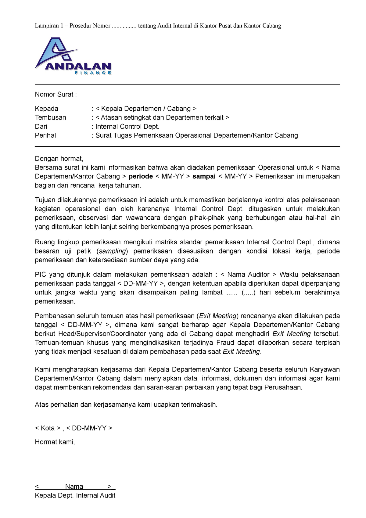 Detail Surat Tugas Audit Internal Nomer 23