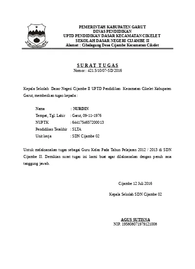 Detail Surat Tugas Kepala Sekolah Nomer 3