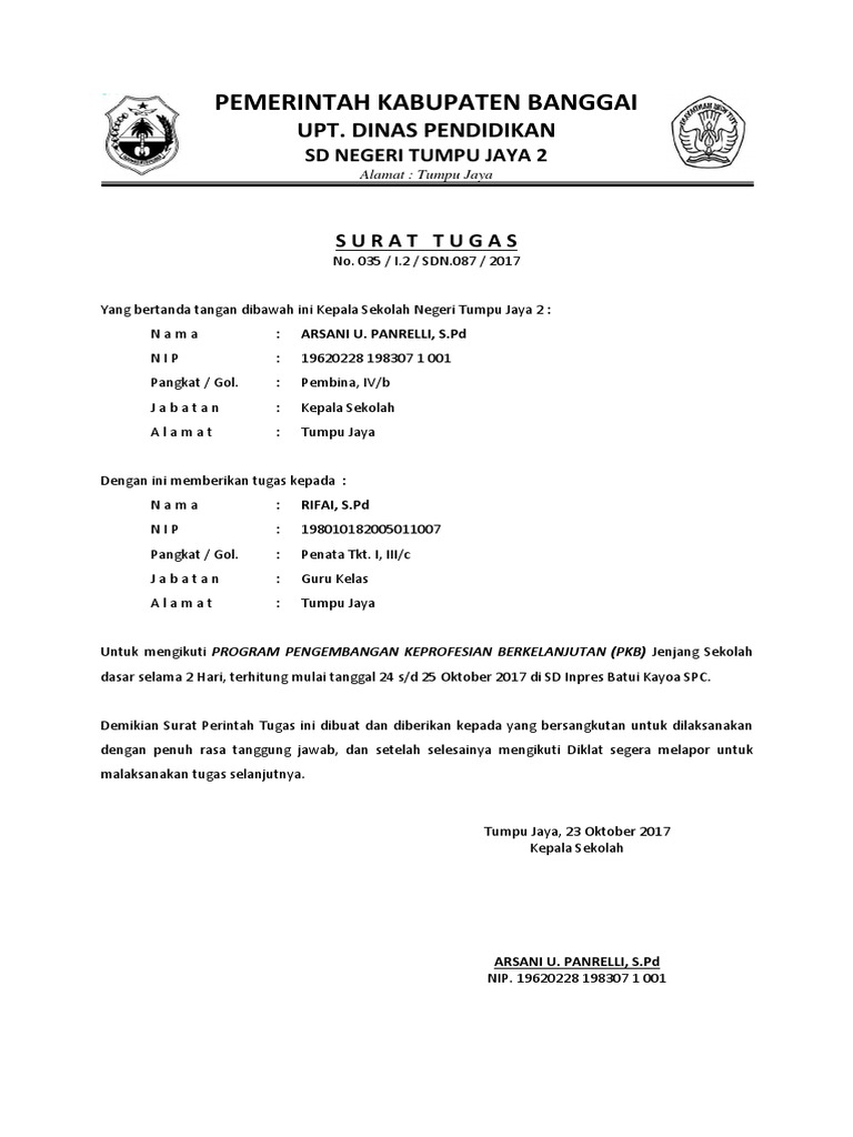 Detail Surat Tugas Kepala Sekolah Nomer 46