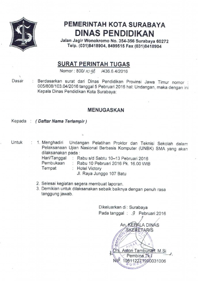 Surat Tugas Proktor Dan Teknisi Unbk - KibrisPDR