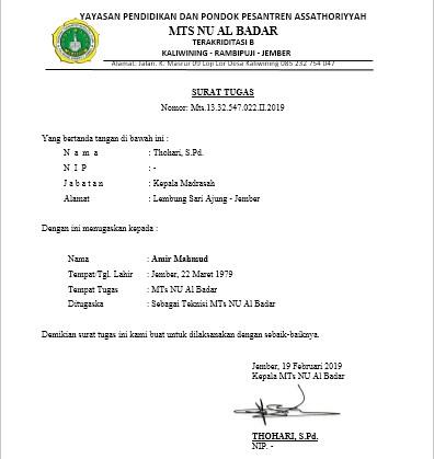 Detail Surat Tugas Proktor Dan Teknisi Unbk Nomer 4