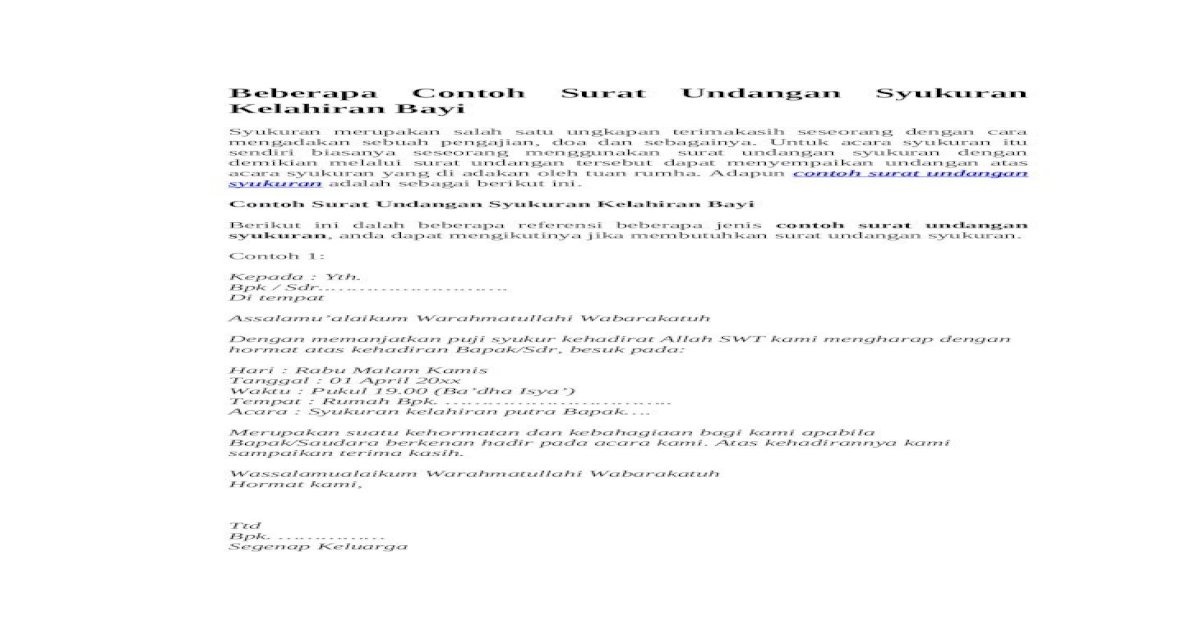 Detail Surat Undangan Syukuran Kelahiran Bayi Termasuk Dalam Jenis Surat Nomer 27