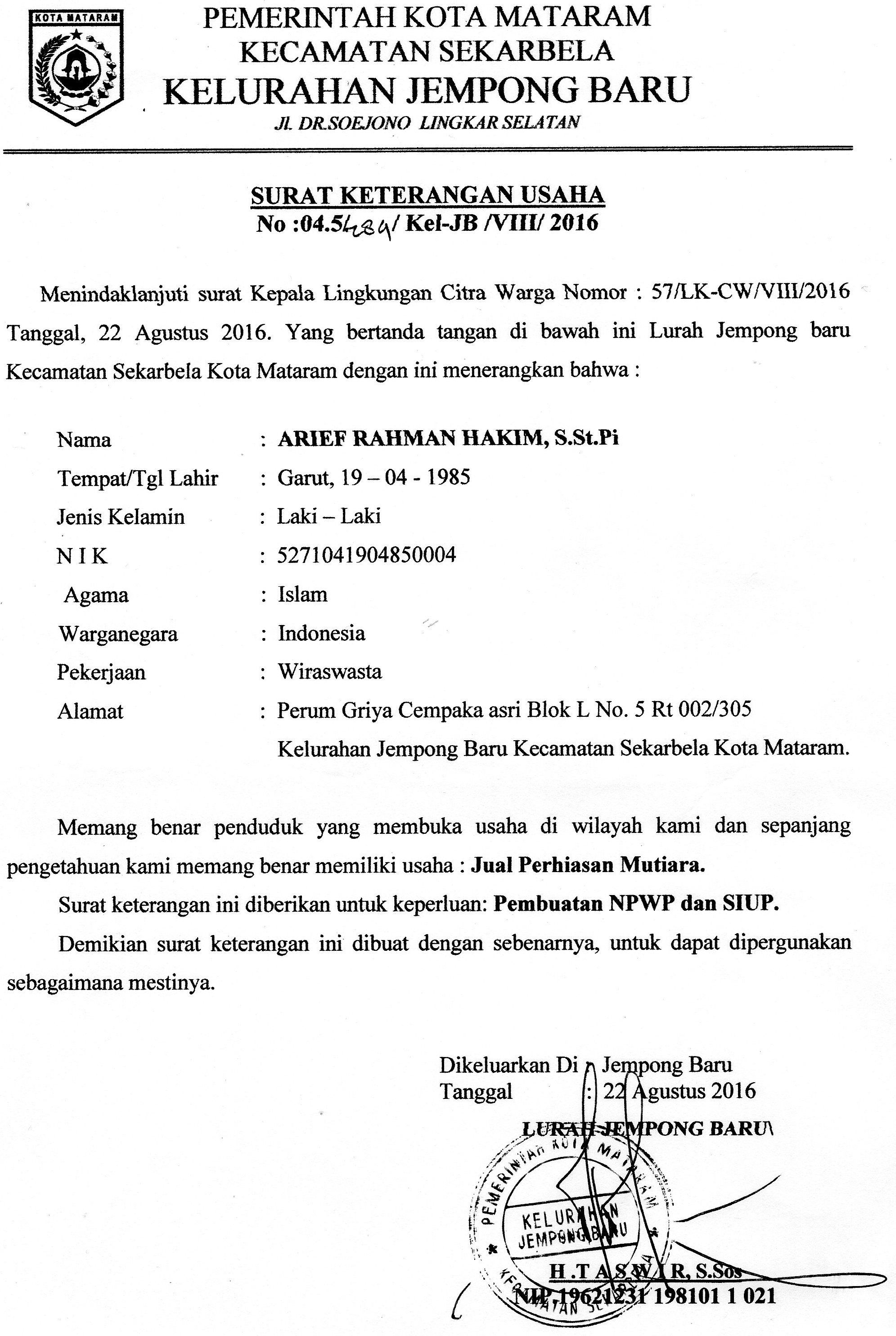 Detail Surat Usaha Dari Kelurahan Nomer 22