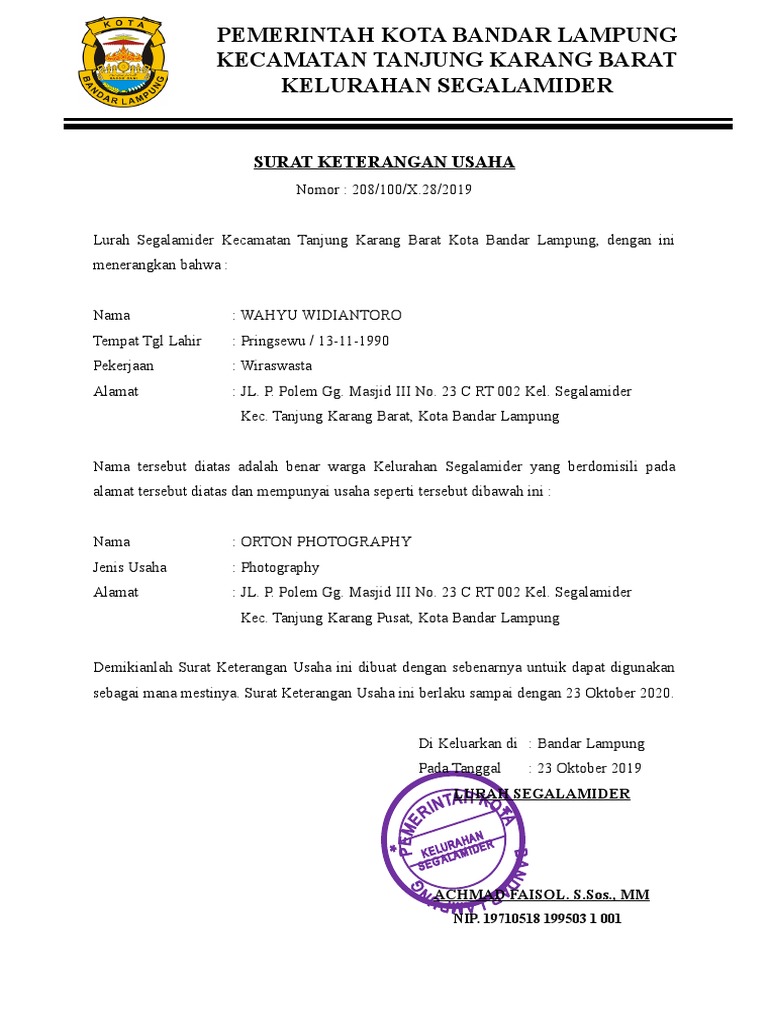 Detail Surat Usaha Dari Kelurahan Nomer 30