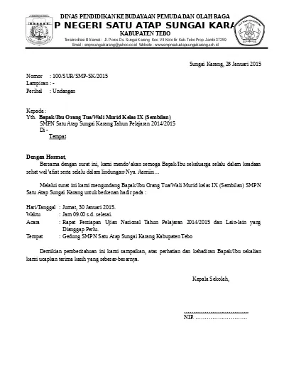 Surat Wali Murid - KibrisPDR