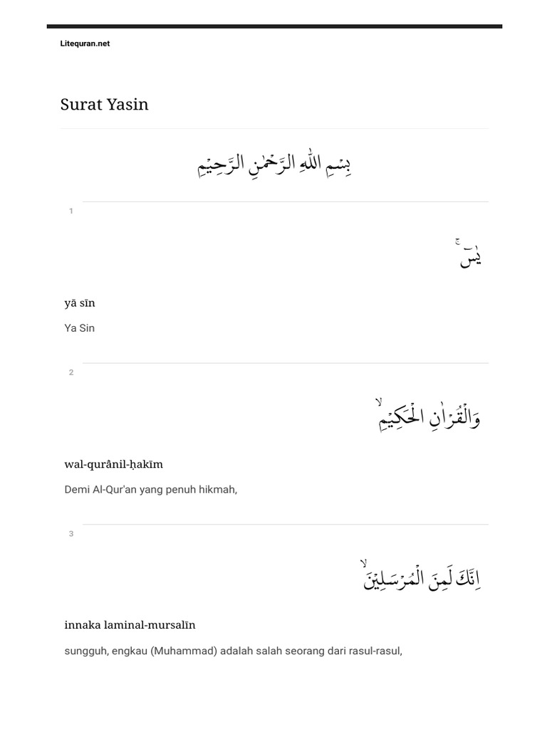 Detail Surat Yasin Litequran Nomer 4