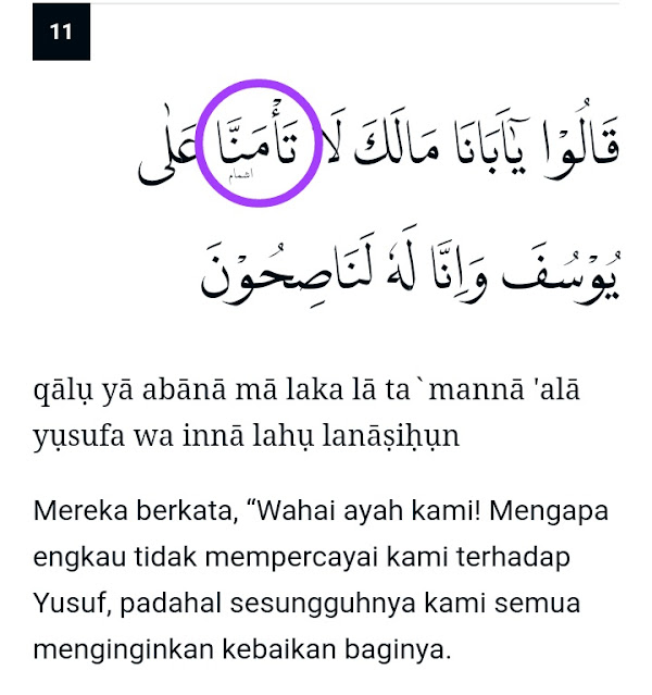 Detail Surat Yusuf Ayat 11 Nomer 16