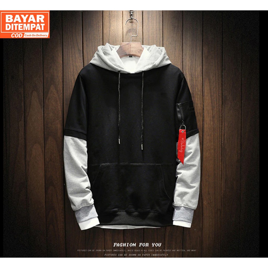 Detail Sweater Hoodie Hitam Polos Nomer 43