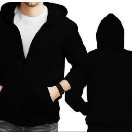 Detail Sweater Hoodie Polos Hitam Depan Belakang Nomer 8