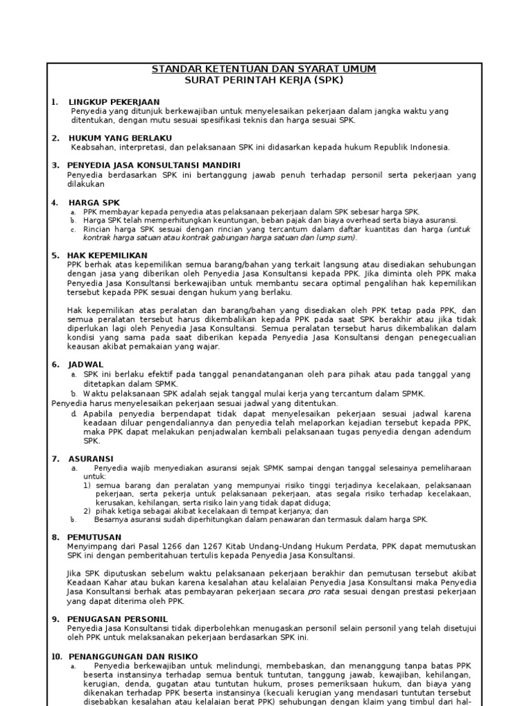 Detail Syarat Umum Surat Perintah Kerja Nomer 10