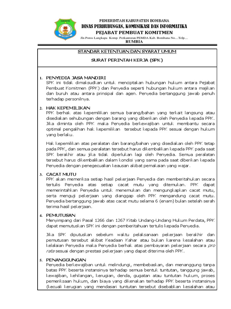 Detail Syarat Umum Surat Perintah Kerja Nomer 16