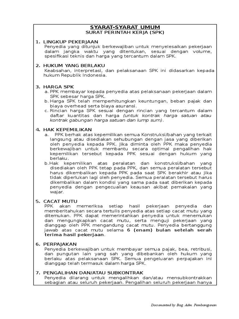 Detail Syarat Umum Surat Perintah Kerja Nomer 23