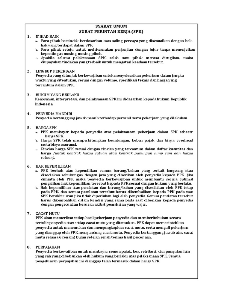 Detail Syarat Umum Surat Perintah Kerja Nomer 7