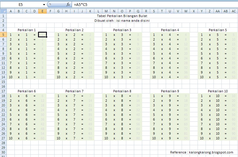 Detail Tabel Perkalian 1 Sampai 12 Nomer 42