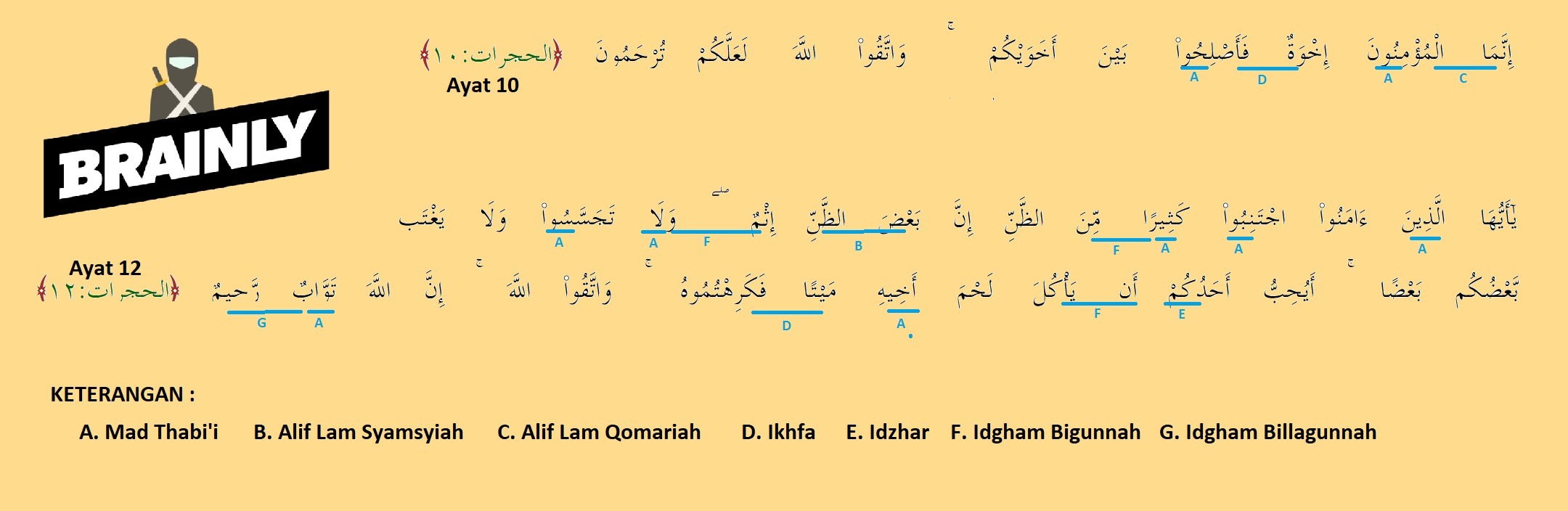 Detail Tajwid Dalam Surat Al Hujurat Ayat 10 Dan 12 Nomer 34