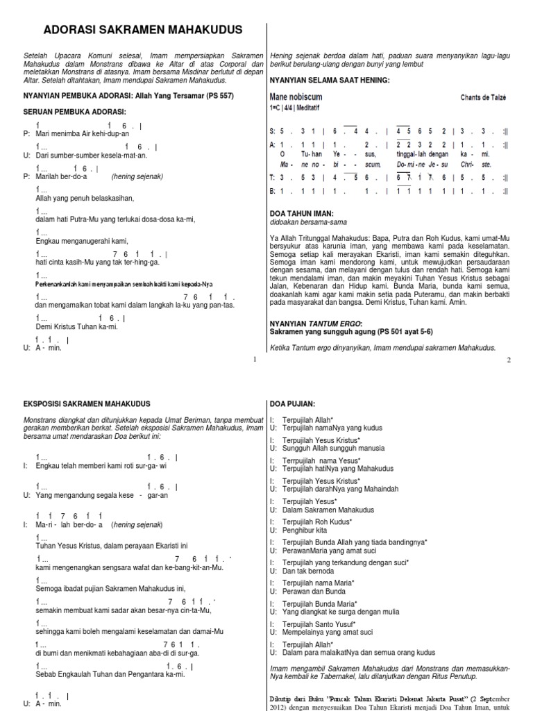 Detail Teks Adorasi Sakramen Mahakudus Nomer 4