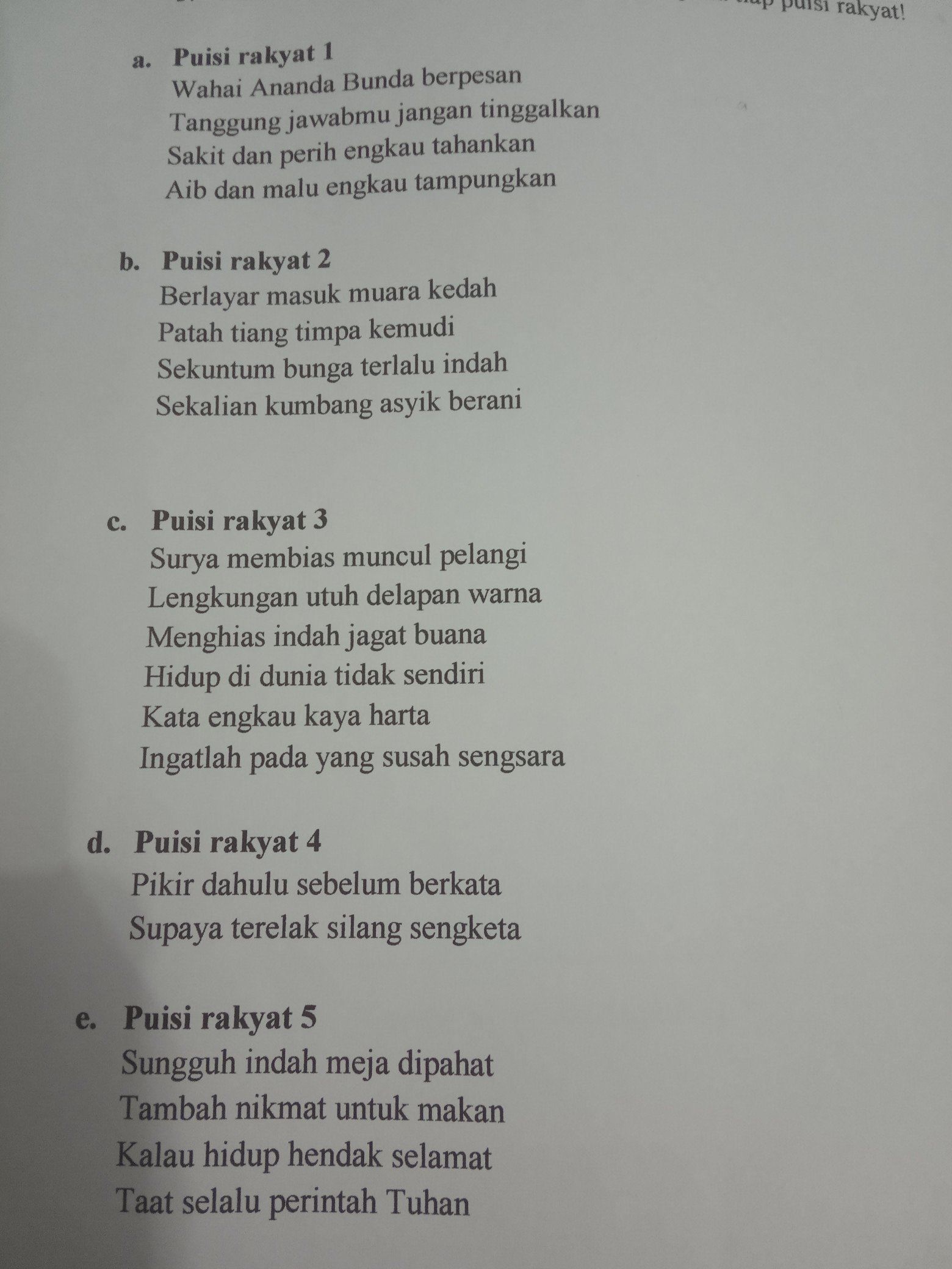 Detail Teks Puisi Rakyat Nomer 4