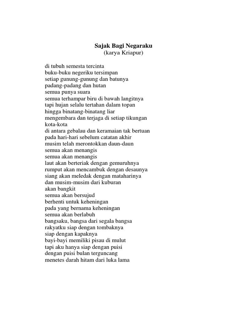 Teks Puisi Sajak Bagi Negaraku Karya Kriapur - KibrisPDR