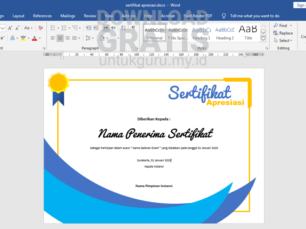 Detail Template Desain Piagam Sertifikat Versi Msword Nomer 25