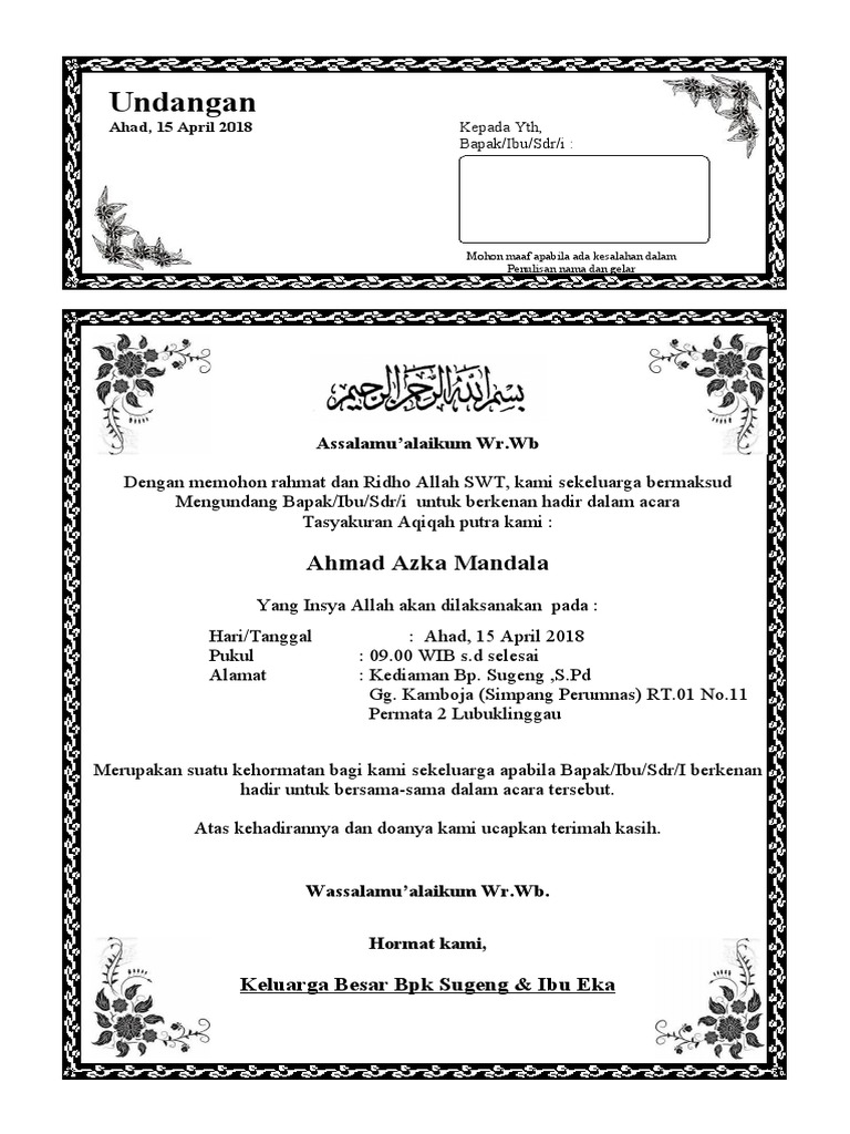 Detail Template Undangan Tasyakuran Aqiqah Koleksi Nomer 50 Detail Template Undangan Tasyakuran Aqiqah Koleksi Nomer 50