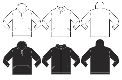 Detail Template Vector Hoodie Polos Hitam Depan Belakang Png Nomer 19