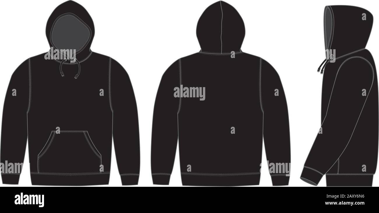 Detail Template Vector Hoodie Polos Hitam Depan Belakang Png Nomer 20