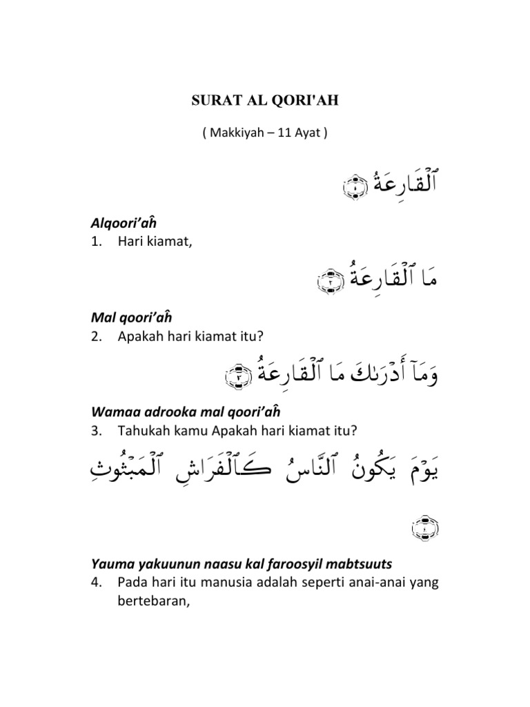 Detail Terjemahan Surat Al Qariah Nomer 10