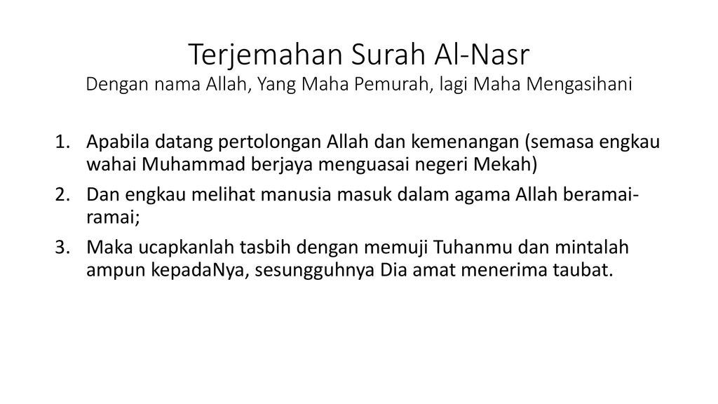 Detail Terjemahan Surat An Nashr Nomer 25