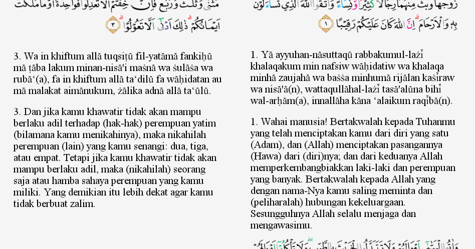 Detail Terjemahan Surat Annisa Ayat 1 Nomer 5