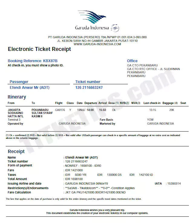 Detail Tiket Elektronik Pesawat Nomer 2