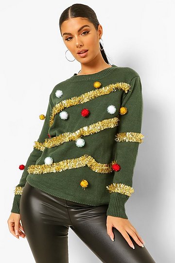 Detail Tinsel Ball Christmas Sweater Nomer 28