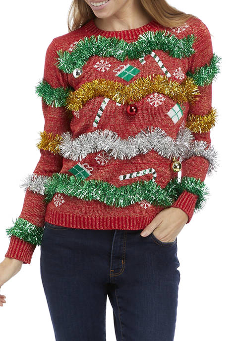 Detail Tinsel Ball Christmas Sweater Nomer 5